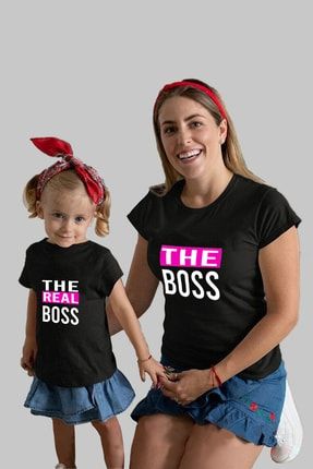 The Boss The Real Boss Anne Kız Kombin Tişört Siyah Pamuklu ( Fiyat Tek Adet Tişört Içindir) ANNE-KIZ-019