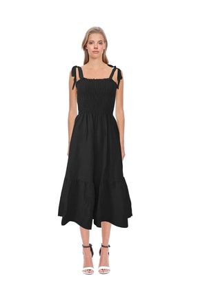 Siyah Volanlı Uzun Elbise 190740
