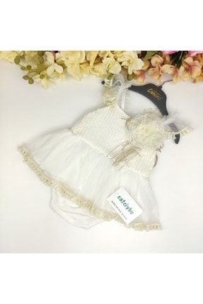 Ekru Lıtzy Tütülü Kız Bebek Elbisesi 3070