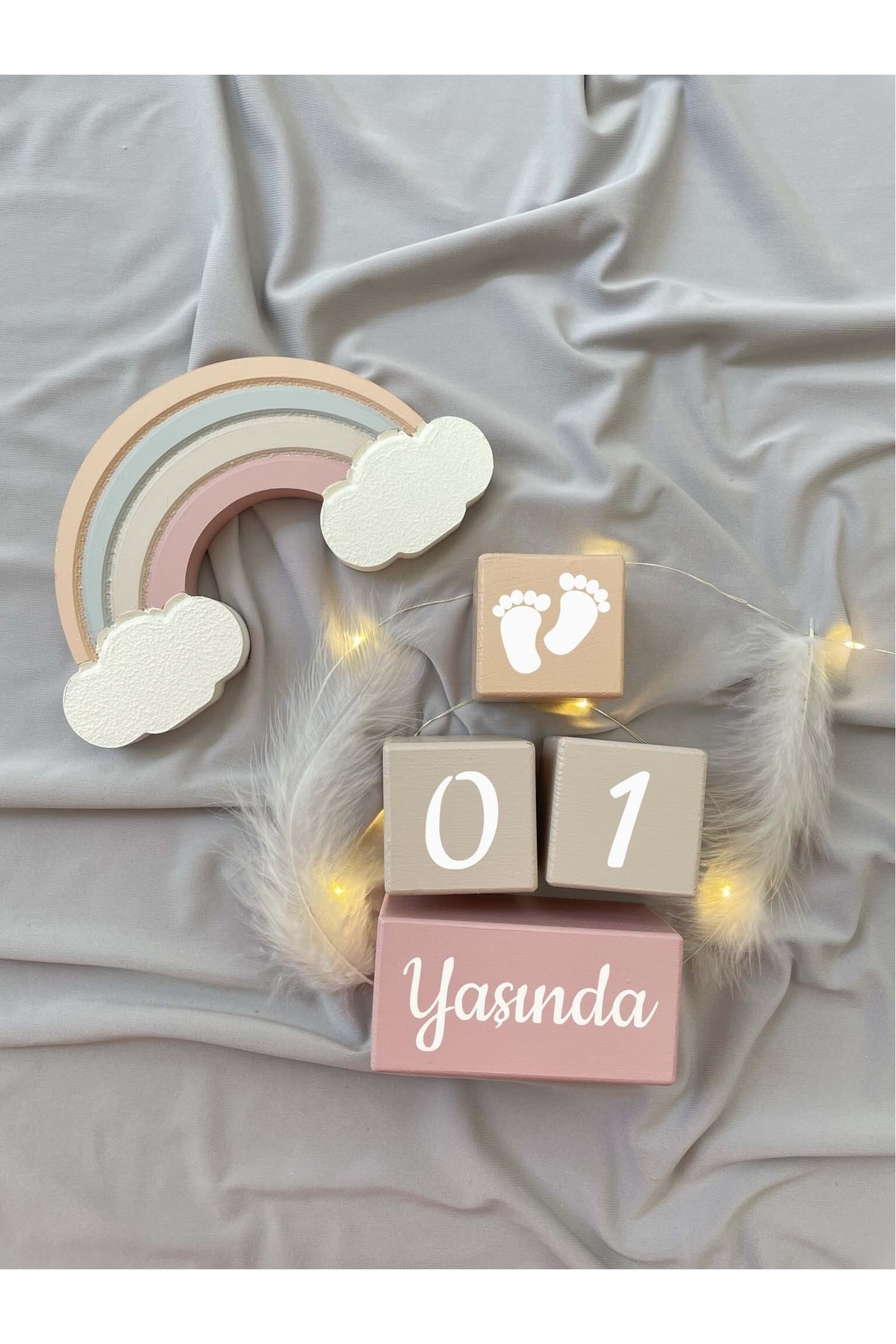 BİANNE ATÖLYESİ Pudra-sahra Bebek Anı Küp Seti Ve Gökkuşağı Fotoğraf Çekim Ve Dekor Için Türkçe