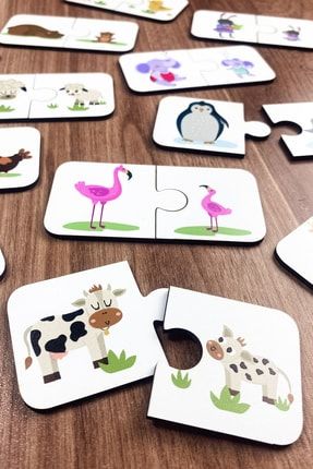 Ahşap Iki Parçalı Eşleştirme Oyunu Yavru Hayvanları Bulma Okul Öncesi Bebek Eğitici Oyuncak EMDE01