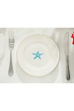 Arzu Sabancı Starfish Bone Porselen Tatlı Tabağı 17 Cm Beyaz - Mavi 10036305
