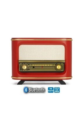 Bluetoothlu Usb Aux Girişli İstanbul Model Ahşap Nostaljik Radyo Kırmızı blueistkırmızıTR
