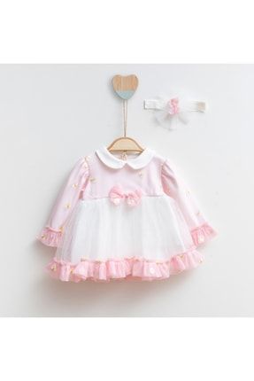 Yeni Doğan Kız Daisy Uzun Kollu Pembe Elbise Set MML-3033