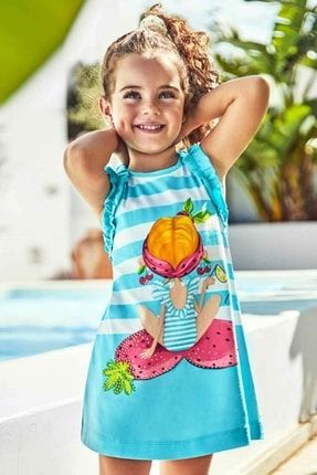 3-9 Yaş Kız Çocuk Summer Askılı Elbise Turkuaz MYRL3948-1110
