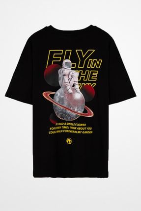 Astronot Sırt Siyah Oversize Unisex Tshirt 816E0782