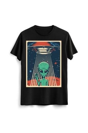 Unisex Erkek Kadın Alien Uzay Space Galaksi Tasarım Siyah Tişört Tshirt T-shirt LAC00718