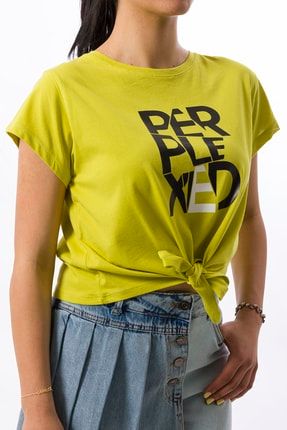 Fıstık Yeşili Kadın Bağlamalı Crop Tshirt MY-TSHT0011