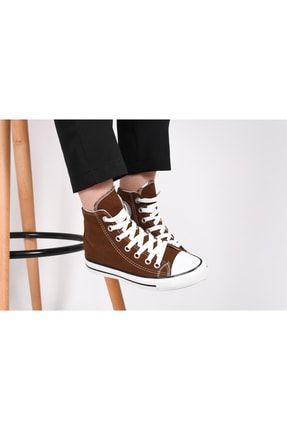 Kahverengi - Unısex Uzun Convers Bez Sneaker Ayakkabı NC00001