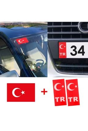 Türk Bayrağı Ön Cam Sticker Yapıştırma Tr Plaka Damla Silikon Etiket Araba 3 Parça Set 431285842-trplk