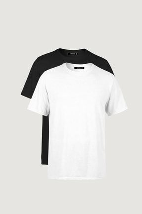 Erkek Siyah-beyaz T- Shirt Regular Fit Rahat Kesim Bisiklet Yaka 2'li Basic Tişört Paketi MTLCCP-2