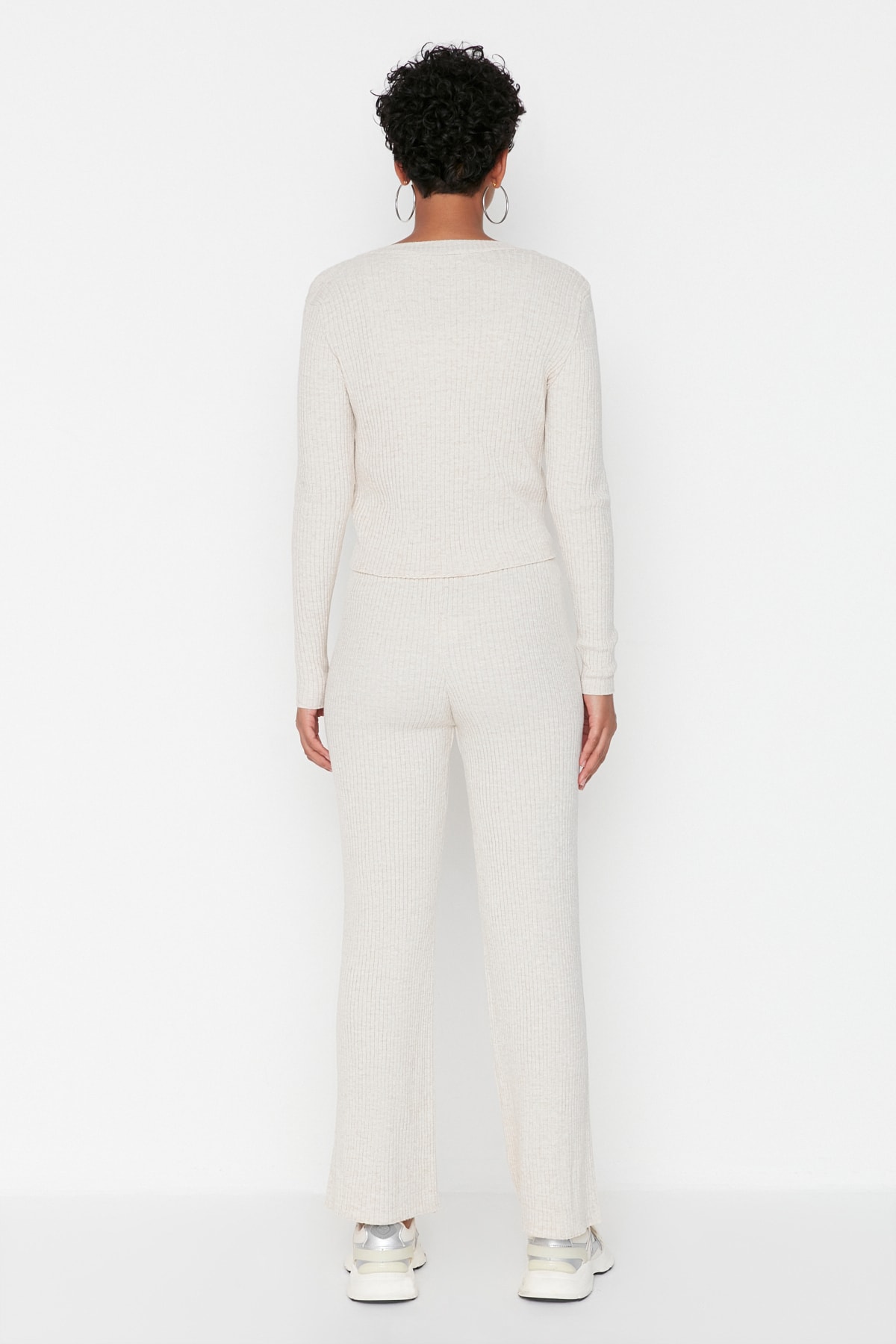 Trendyol Collection Béžová pletená halenka, cardigan a kalhoty - TWOAW22AU0006