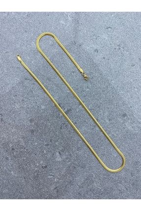 Gold Renk Yassı Italyan Yılan Snake Model Çelik Zincir Kolye ZİNCR6