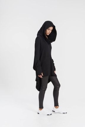 Kadın Siyah Özel Tasarım Sweatshirt Tunik 7063 10 HKPSKPSWTK