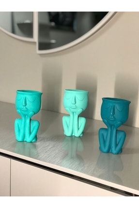 Düşünen Adam Saksı Turkuaz 3lü Set 1459