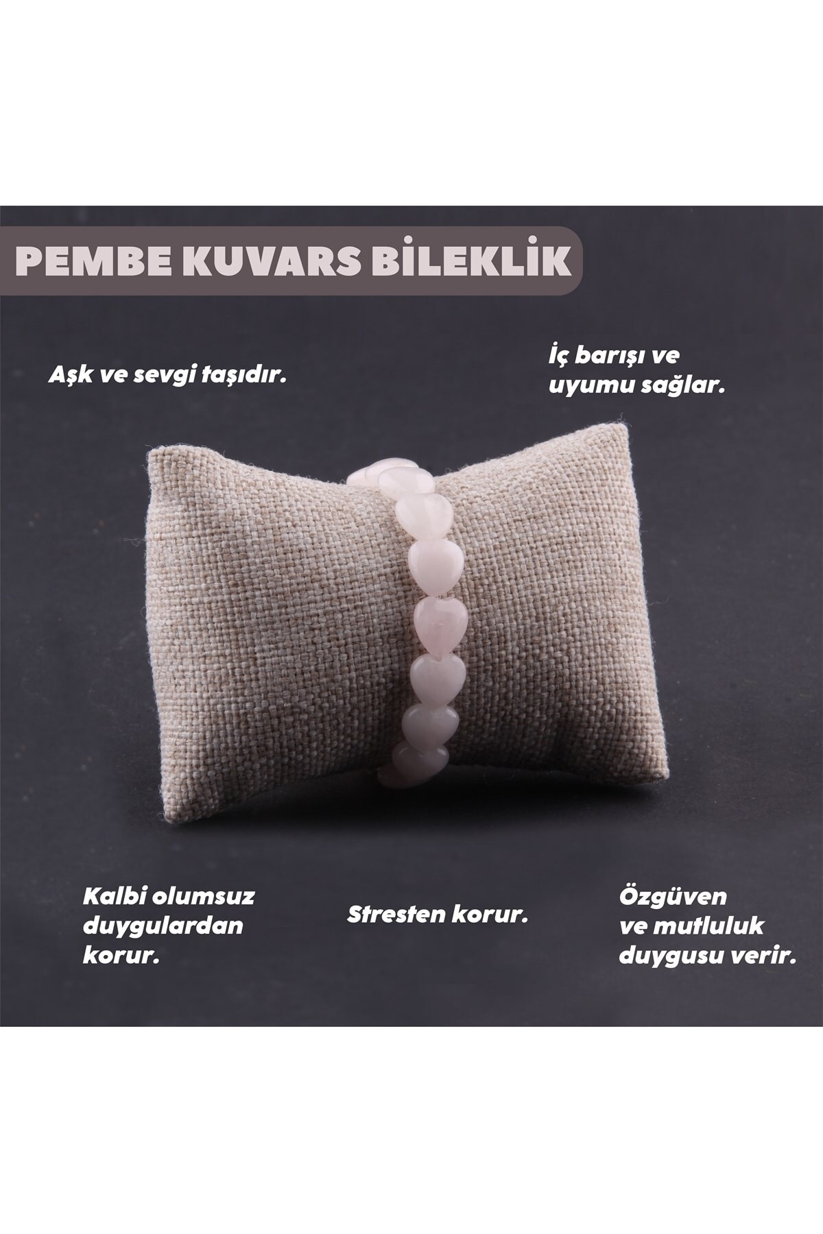 OSMANLI DOĞAL TAŞ Sertifikalı Pembe Kuvars Doğal Taş Bileklik - B764