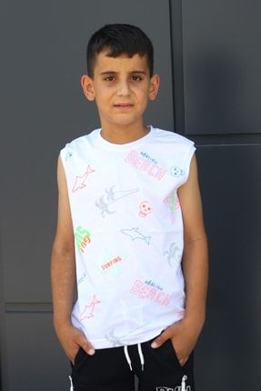 Malibu Beach Baskılı Askılı Pamuklu Erkek Çocuk T-shirt F1528582