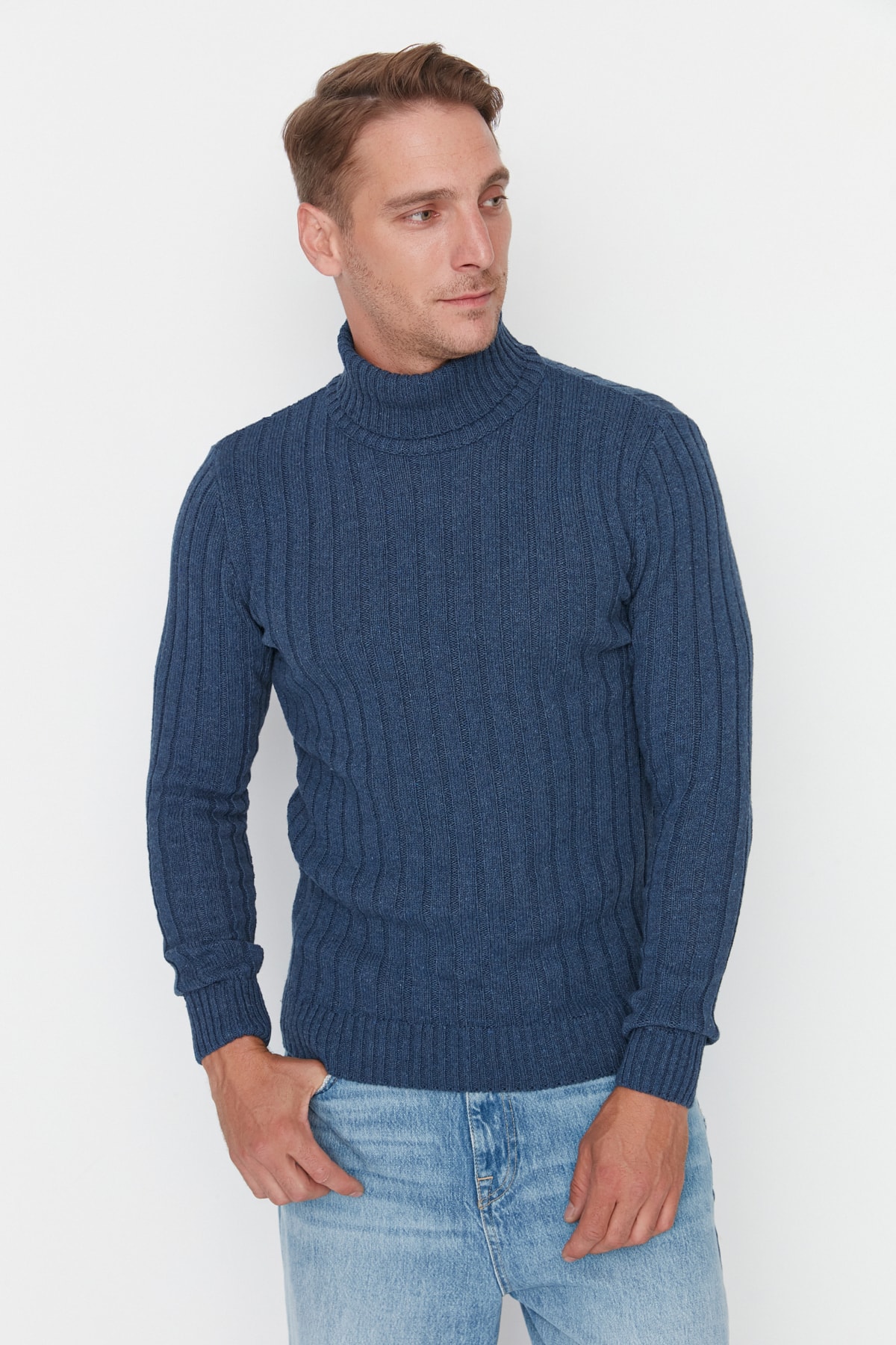 Trendyol Collection Pullover Dunkelblau Slim Fit Fast ausverkauft