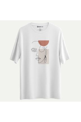 Portre Baskılı Oversize Beyaz T-shirt 482612