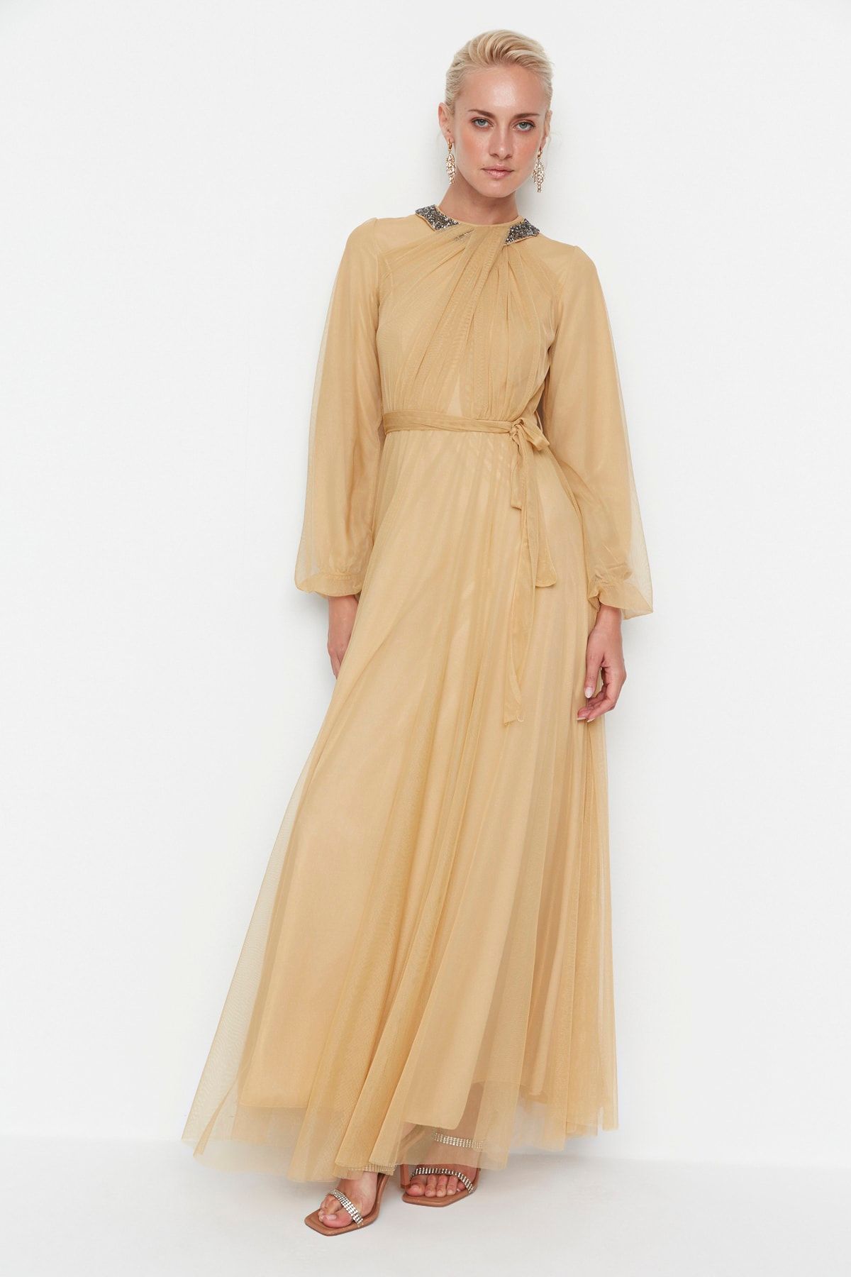 TRENDYOL MODEST Evening Dress Gold colored Maxi