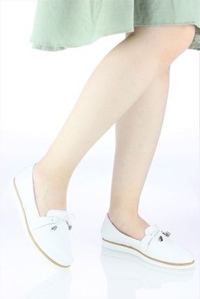 Kadın Hakiki Deri Duz Taban Beyaz Renk Ortopedik Ayakkabı UY606