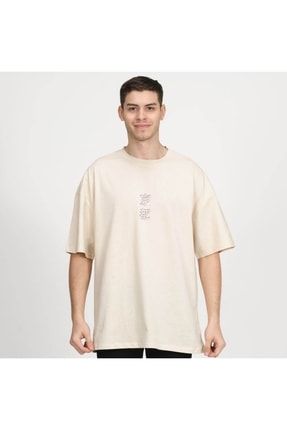 Krem Renk Baskılı Oversize T-shirt SP-009