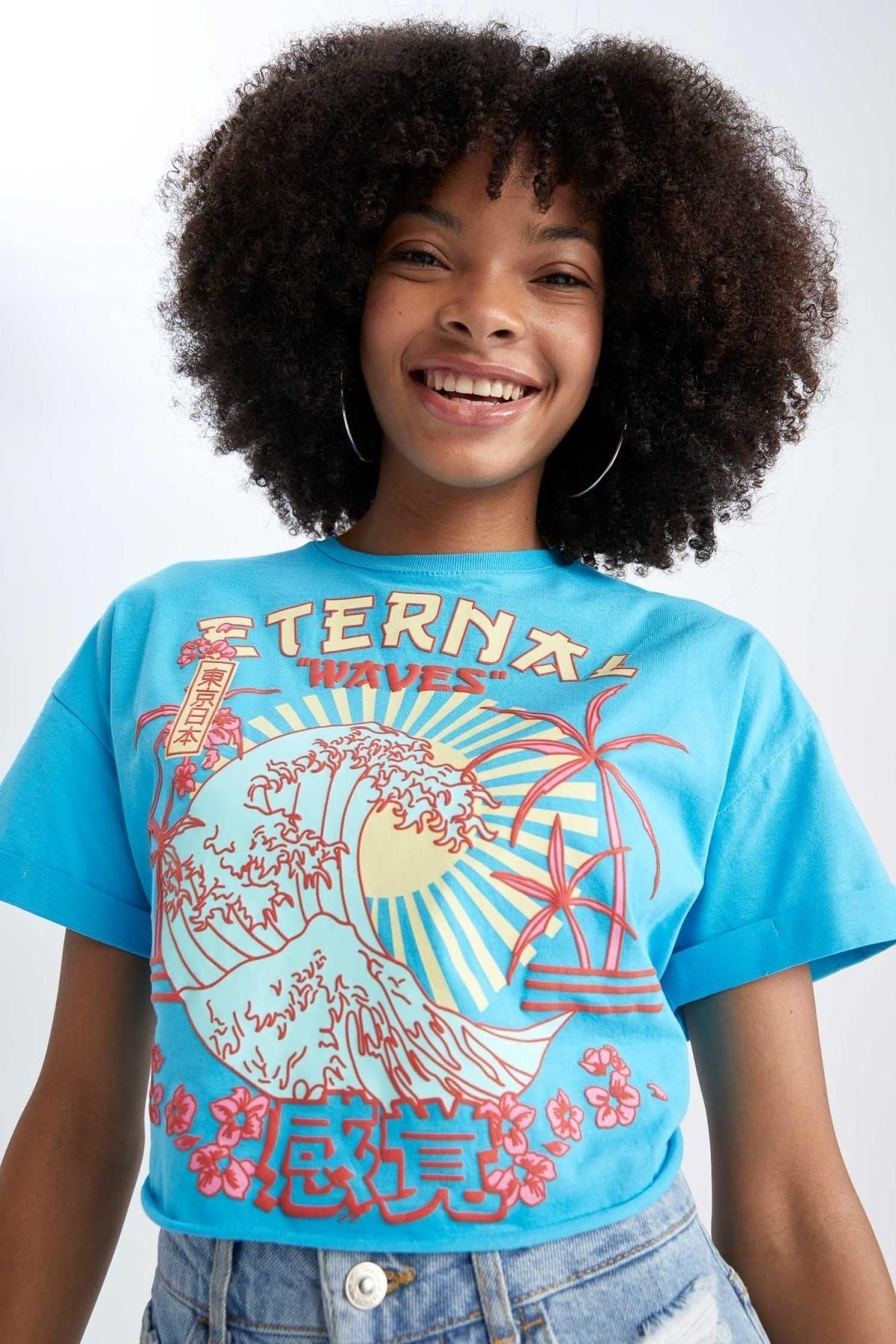 DeFacto T-Shirt Blau Regular Fit