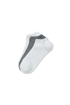 3 Çift Organik Pamuklu Sneaker Çorap, Beyaz Ve Gri 141273