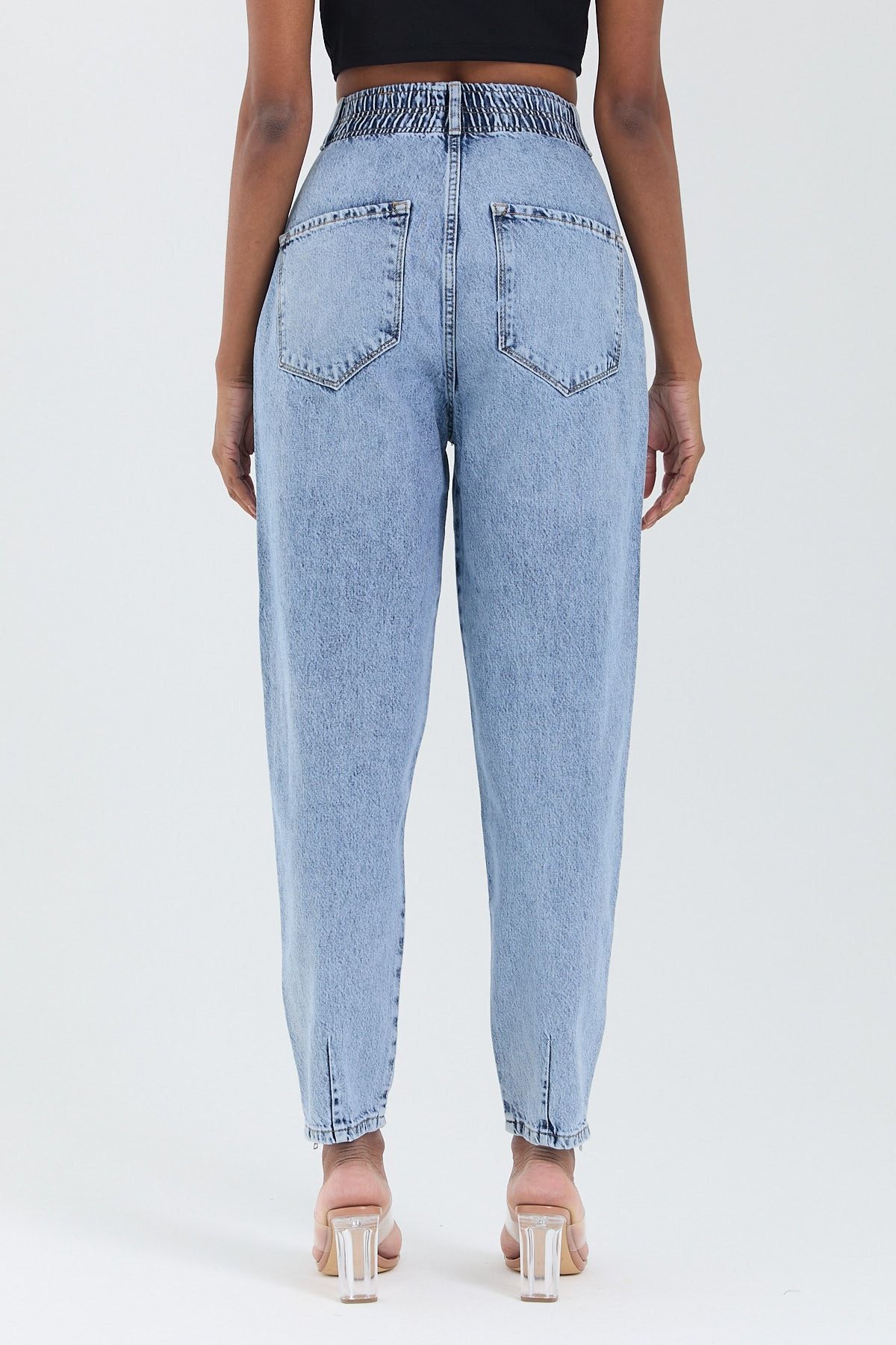 Kadın Paça Fermuar Detaylı Mom Kalıp Jeans 1114