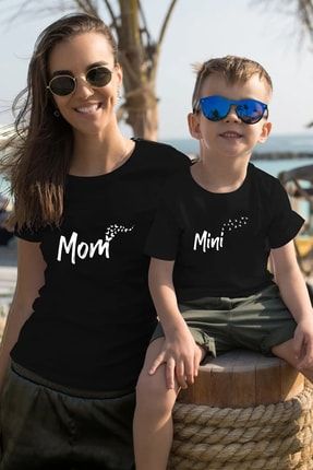 Mom Mini Baskılı Anne Oğul Siyah Pamuku Kombin Tişört TYC00477973288