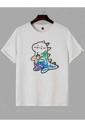 Oversize Unisex Cute Dinosaur Baskılı T-shirt %100 Pamuk mdl-nseason-66