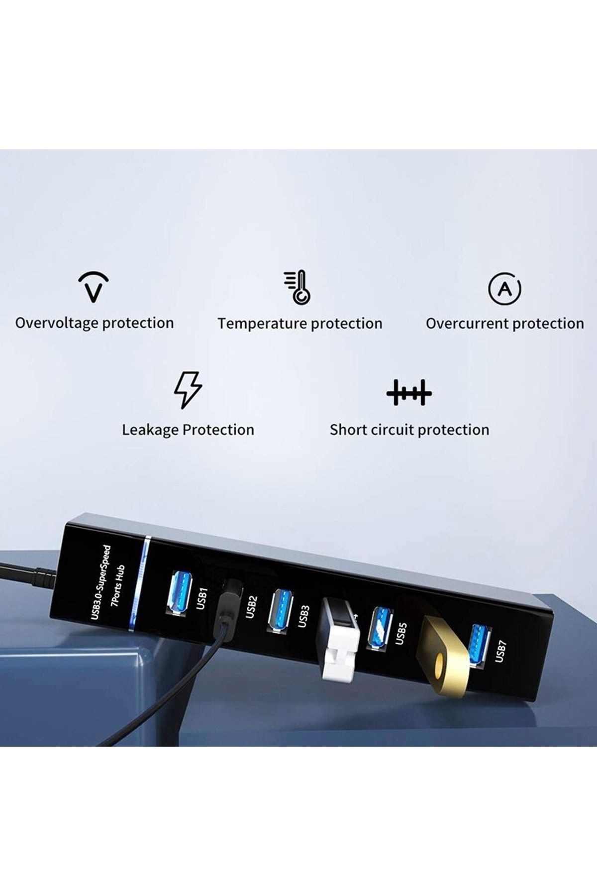 An-76 Usb 3.0 Super Speed 7 Port 5 Gbps Usb Çoklayıcı Hub 1mt Kablo - 3