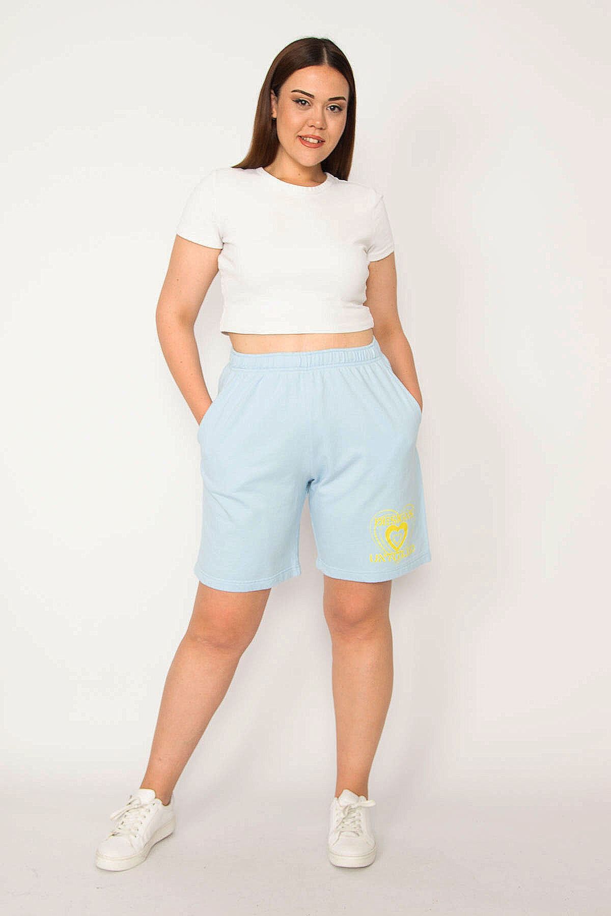 Şans Große Größen in Shorts & Bermudashorts Blau Hoher Bund Fast ausverkauft