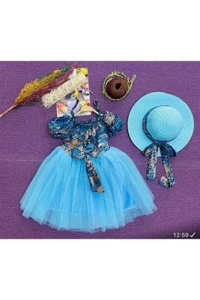 Kız Çocuk Mavi Tütü Elbise Ve Şapkalı Ikili Takım BDBKZ0018