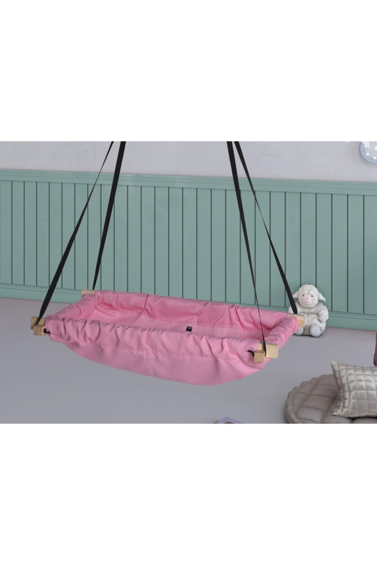 Webburada Pembe Salıncak Ahşap Hop Hop Hamak Tavana Asılan Beşik fotoğrafı 2 (önizleme)