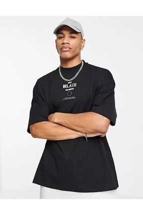 Erkek Siyah Belair Baskılı Oversize Tshirt Black Sokakbelairtshirt