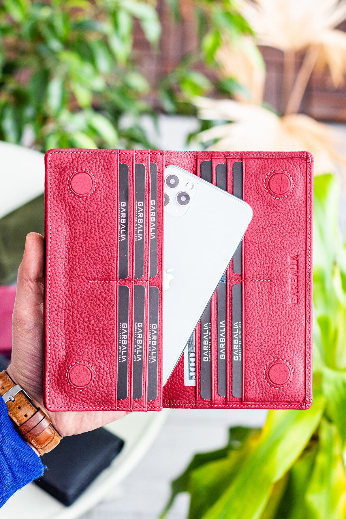 Hamburg Genuine Leather Handle Magnet Phone Dusty Rose Portfolio Wallet with Compartment