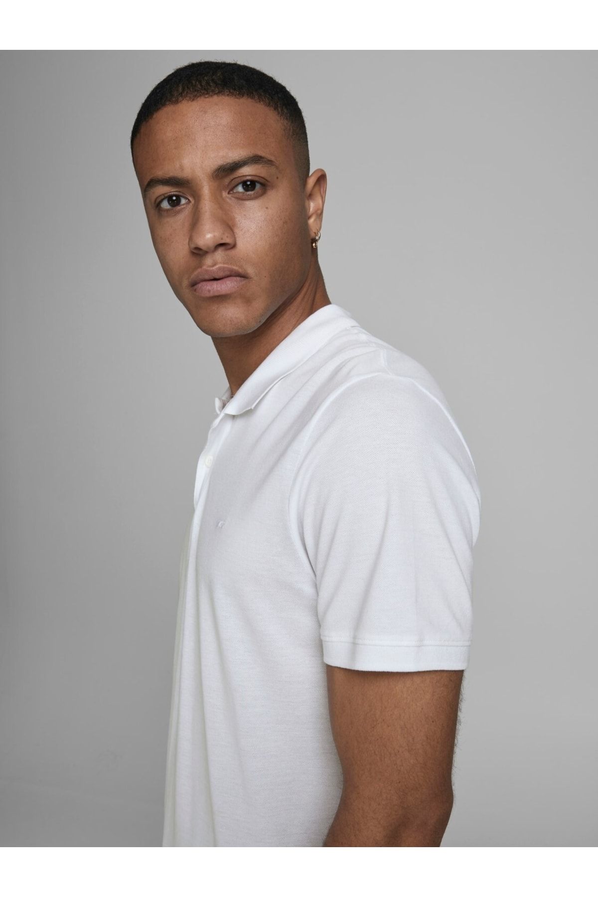 تی شرت یقه پولو سفید مردانه POLO SS NOOS SLIM FIT YAKA Jack Jones Jack & Jones