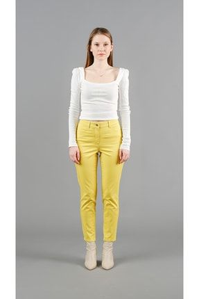 Yüksek Bel Slim Fit Sarı Pantolon P52