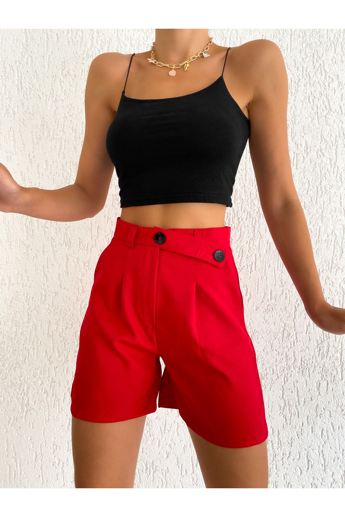 Red High-waisted Shorts for Women