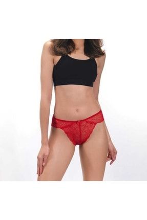 Kadın Kırmızı Transparan Dantelli Bikini Külot 4344