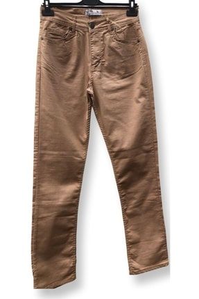 Taş Rengi Yüksek Bel Likralı Boru Paça Jeans 3014