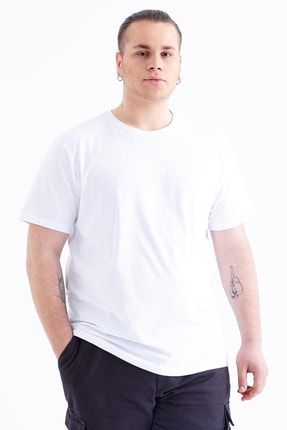 Beyaz Basic Kısa Kol O Yaka Erkek Büyük Beden T-shirt - 88072 T09ER-88072