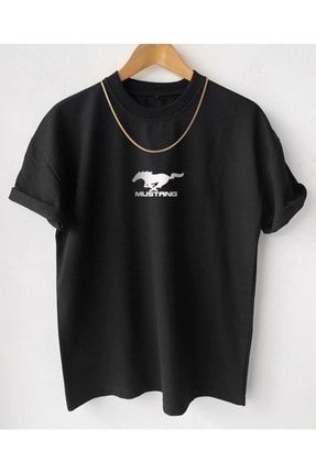 Erkek Siyah Mustang Baskılı Tshirt Black SokakMustangtshirt