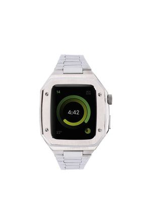 Apple Watch 7 45 mm Uyumlu Krd-64 Tam Koruma Şık Görünümlü Metal Lüks Kordon Gümüş KLF9909073
