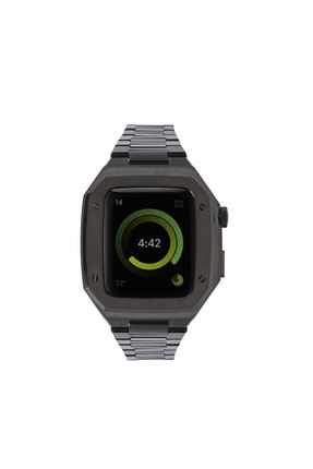 Apple Watch 7 45mm Uyumlu Krd-64 Tam Koruma Şık Görünümlü Metal Lüks Kordon Siyah KLF9909073