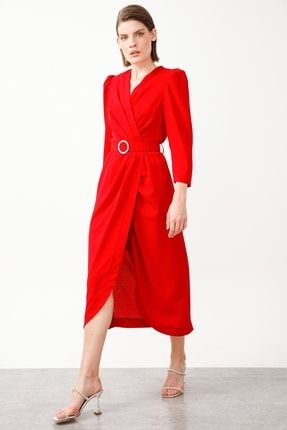 Beli Kemerli Elbise Kırmızı ILG22Y06068
