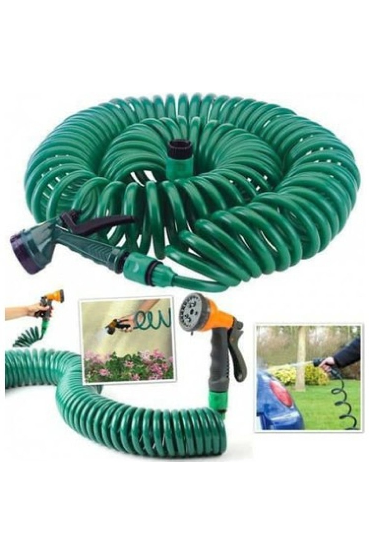 Egonex Meşem Spiral Bahçe Sulama Hortum Seti 30 Metre 5 Fonksiyonlu Sulama Başlığı Hortum Seti