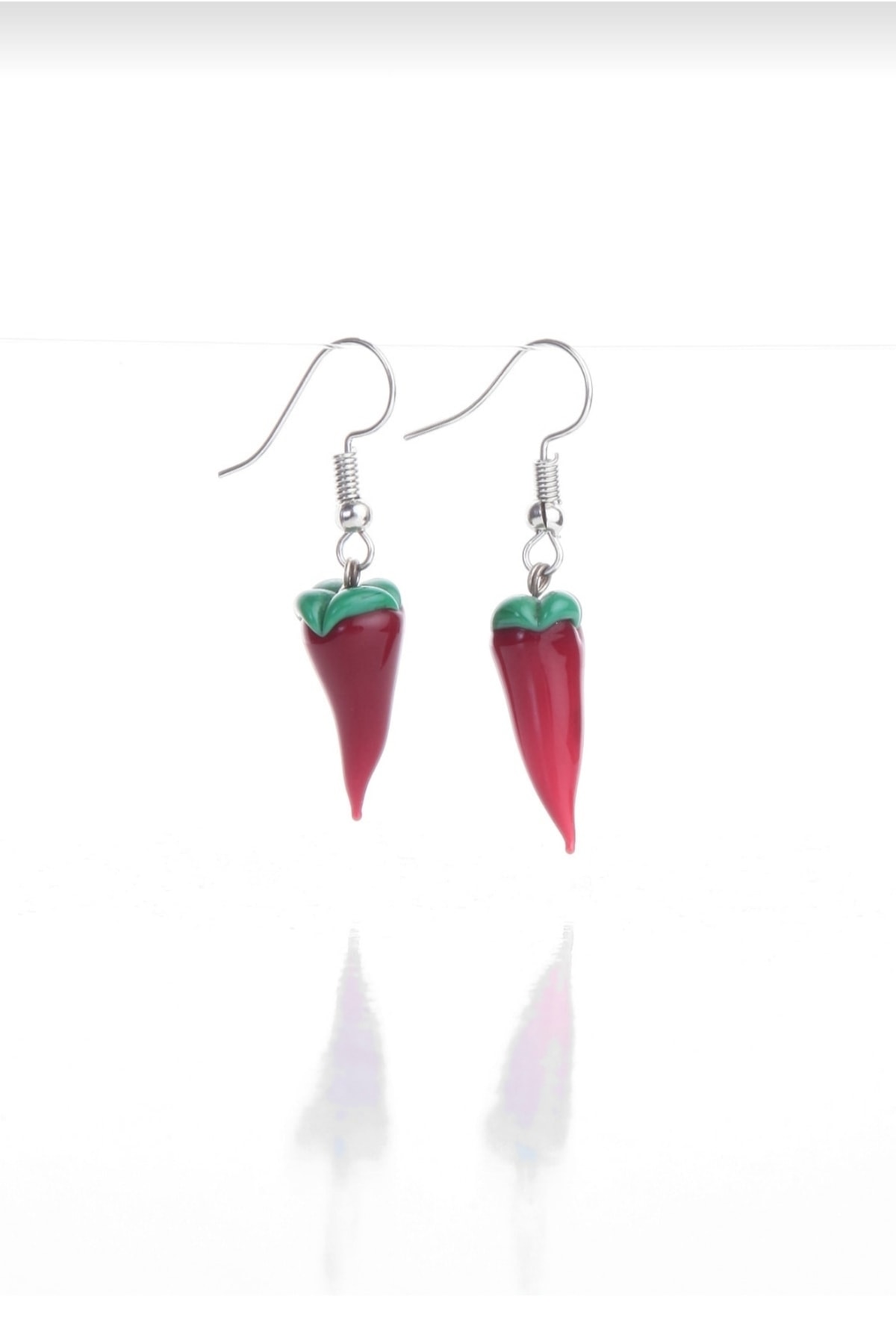 Murano Cam Kırmızı Biber Küpe 3 Cm Sallantılı 5