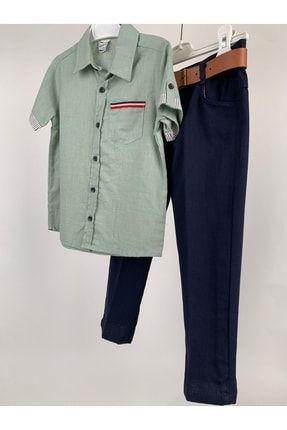 Erkek Çocuk Kısa Kol Gömlek Pantolon 2 Li Takım SRN-0095